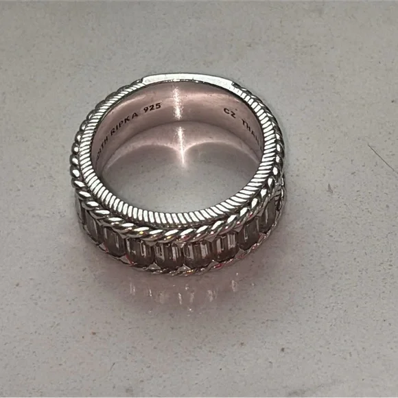 Judith Ripka Sterling Silver CZ Baguette Half Eternity Band Ring - Picture 7 of 13